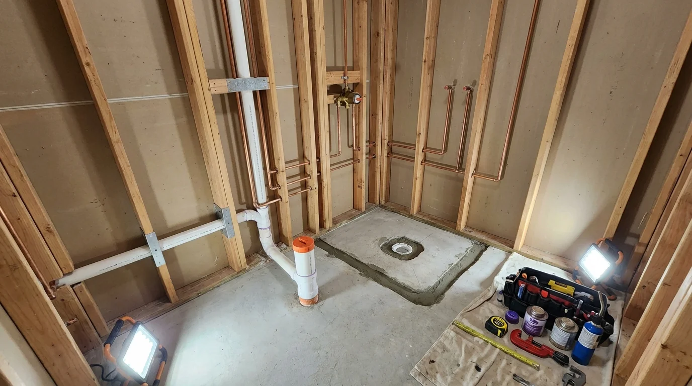 Bathroom rough-in plumbing during remodel by Johns Plumbing LLC in Seffner