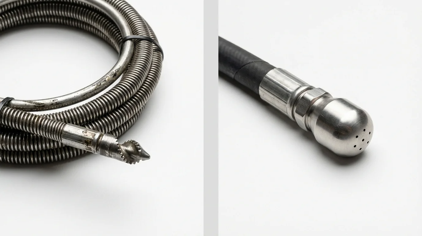 Drain snake cable and hydro jetting nozzle used for drain cleaning in Seffner, FL