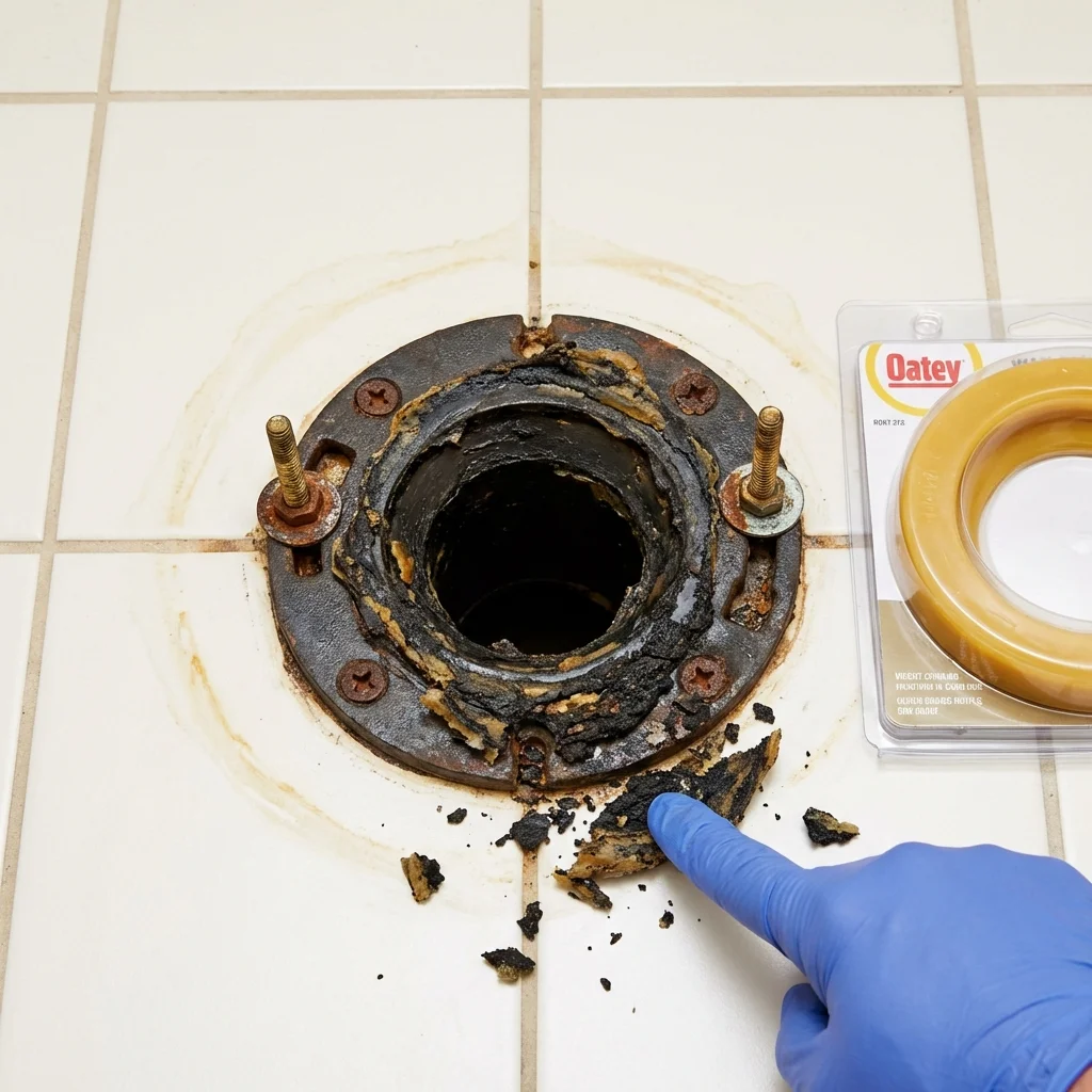 Failed wax ring showing water seepage at the base of a toilet in a Seffner, FL home